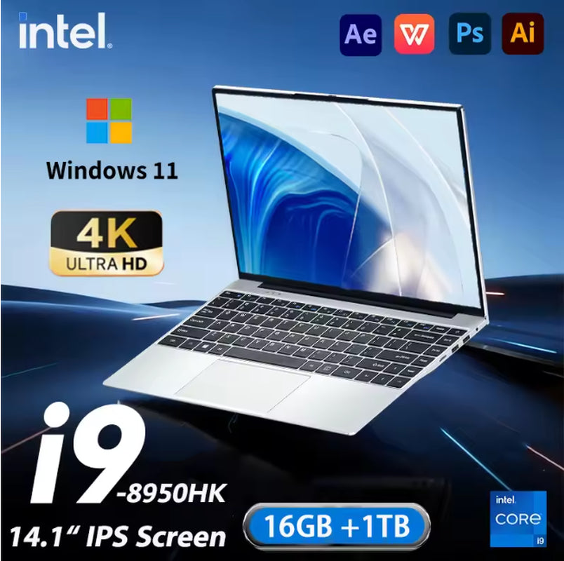 14.1" Intel Core I9-8950Hk Laptop 16GB RAM 2TB SSD Laptops 1920*1080 Notebook PC