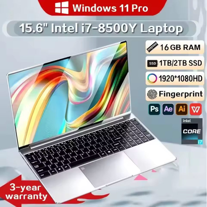 15.6" Intel Core I7 8500Y Windows 11 Pro Laptops Fingerprint Unlock 16GB RAM 2TB